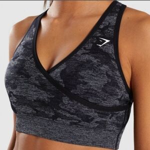 Gymshark Camo Seamless Sportsbra Gray Black Activewear Athletic Performance Med